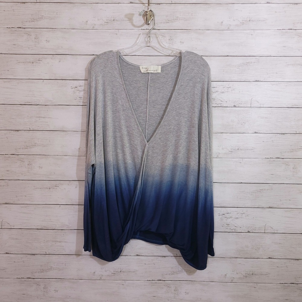 Vintage Havana Ombre Slouchy Top Women Small Grey Blue Twist Front